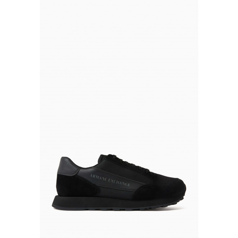 Armani Exchange - Panelled Logo Sneakers in Suede, Mesh & Bovine Leather Black
