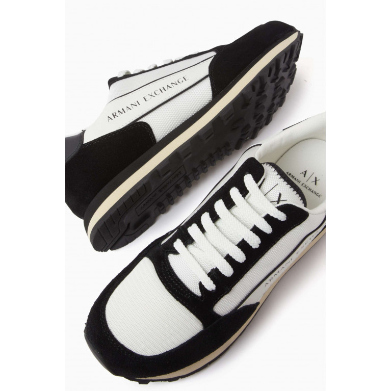 Armani Exchange - Panelled Logo Sneakers in Suede, Mesh & Bovine Leather White