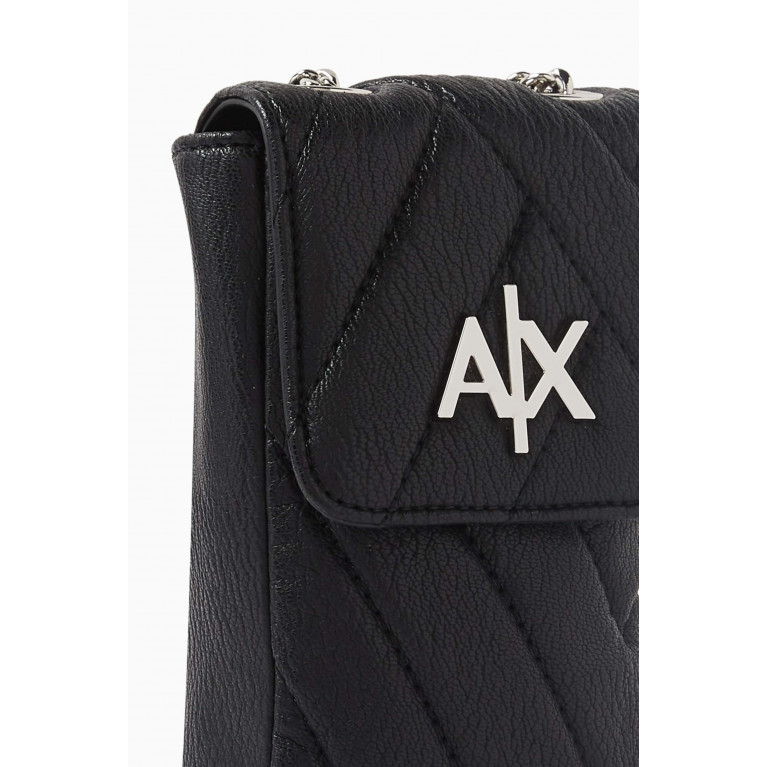 Armani Exchange - AX Logo Phone Holder on Chain in Quilted Faux Leather