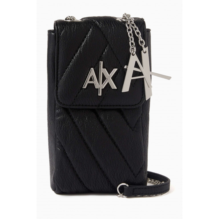 Armani Exchange - AX Logo Phone Holder on Chain in Quilted Faux Leather