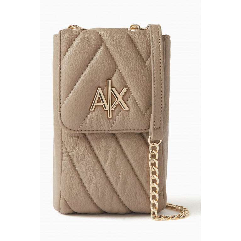Armani Exchange - AX Logo Phone Holder in Quilted Faux Leather Neutral