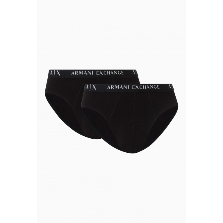 Armani Exchange - Logo Briefs in Stretch Cotton, Set of 2 Black