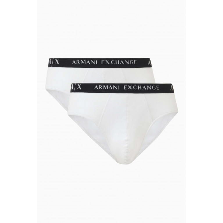 Armani Exchange - Logo Briefs in Stretch Cotton, Set of 2 White