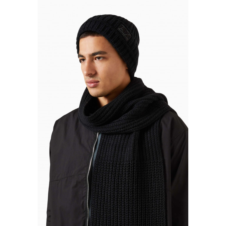 Armani Exchange - Logo Beanie in Wool Blend Rib-knit Black