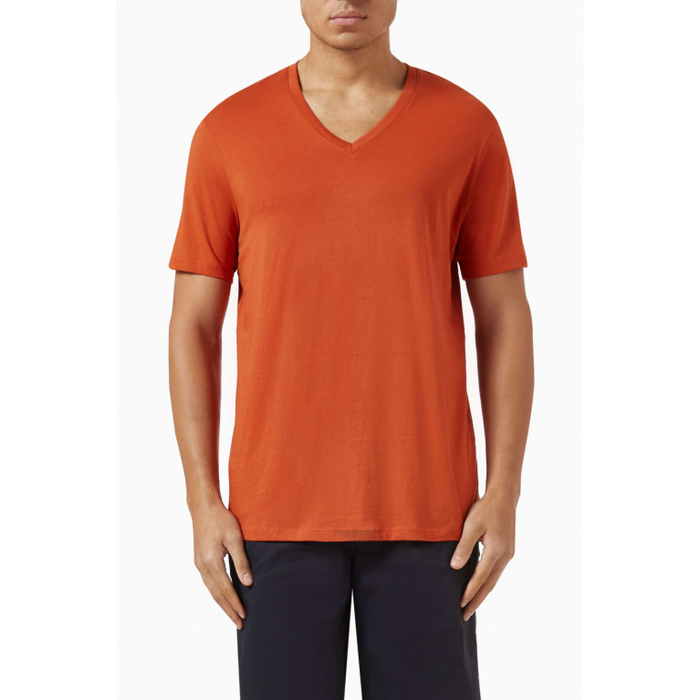 Armani Exchange - V-neck Slim T-shirt in Pima Cotton-jersey Orange