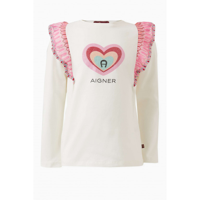 AIGNER - Ruffled Heart Logo Top in Cotton