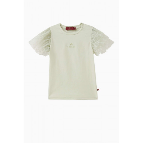 AIGNER - Logo-embroidered Tulle-detail T-shirt in Cotton