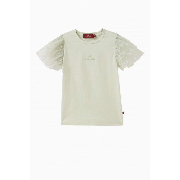 AIGNER - Logo-embroidered Tulle-detail T-shirt in Cotton