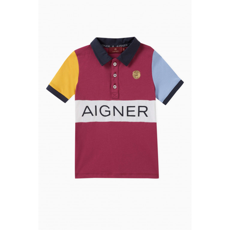 AIGNER - Logo-detail Colour-block Polo Shirt in Cotton Red