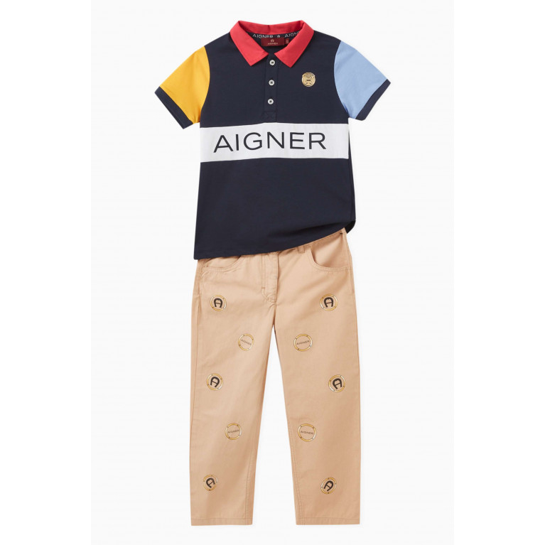 AIGNER - Logo-detail Colour-block Polo Shirt in Cotton Blue