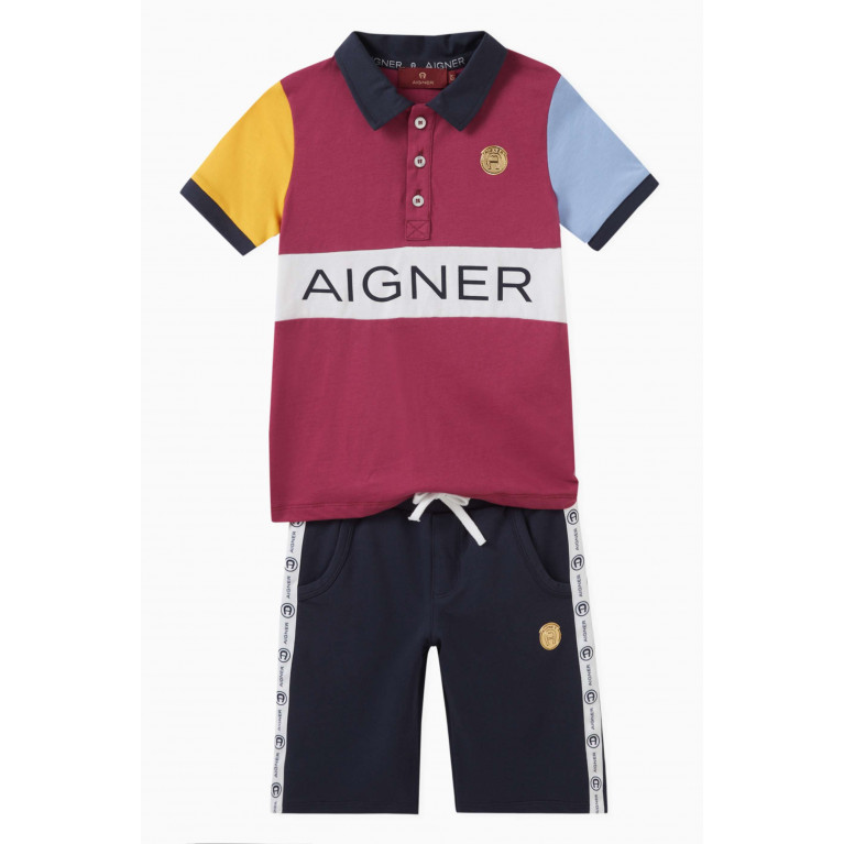 AIGNER - Logo-stripe Shorts in Cotton Blue