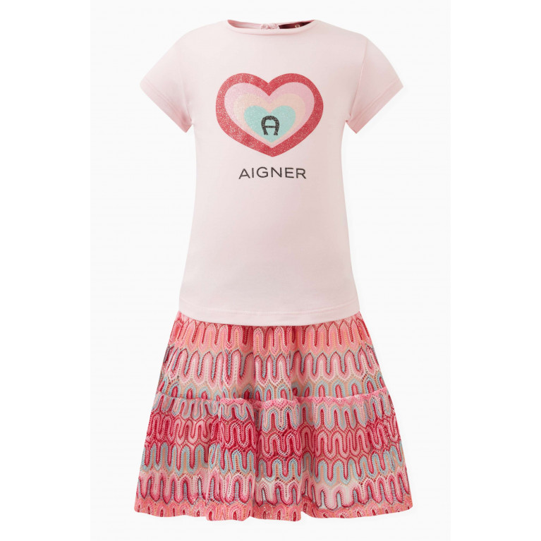 AIGNER - Logo T-shirt & Skirt Set in Cotton-jersey