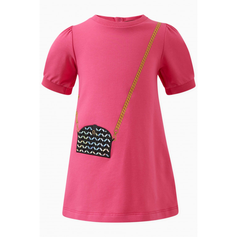 AIGNER - Bag Motif Short Sleeved Dress in Cotton Stretch Pink