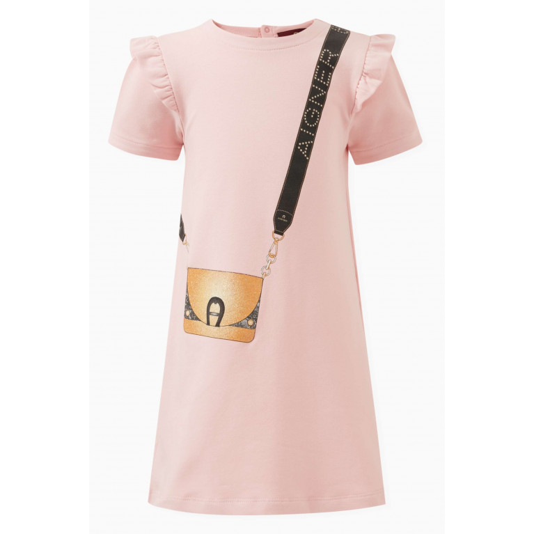 AIGNER - Bag-print Dress in Cotton-jersey Pink