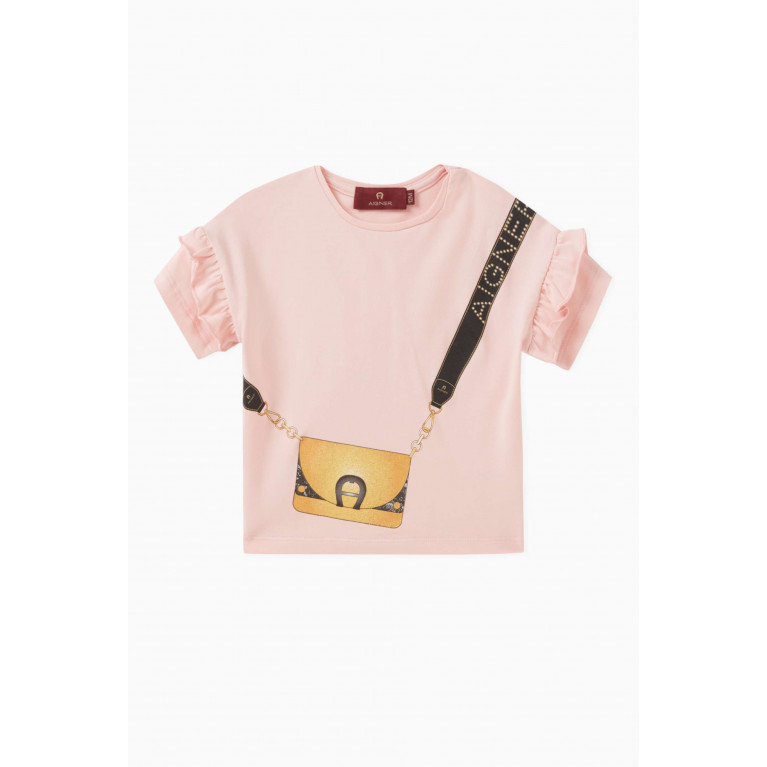 AIGNER - Shoulder Bag Print T-shirt in Cotton Pink