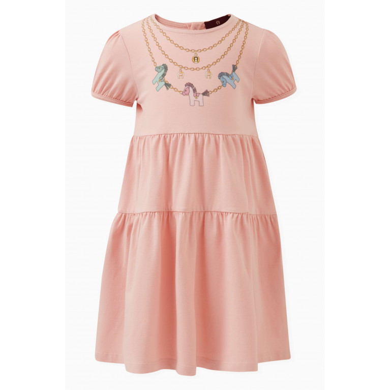 AIGNER - Graphic Print Tiered Dress in Cotton Pink