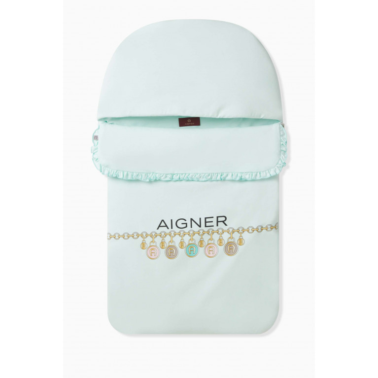 AIGNER - Logo Print Sleeping Bag in Cotton Blue