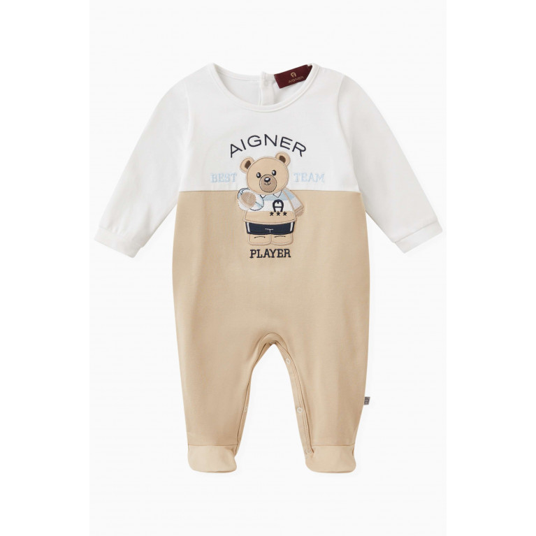 AIGNER - Bear Logo Overall in Stretch Cotton Neutral