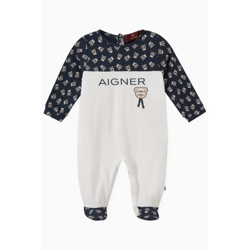 AIGNER - Logo Teddy Sleepsuit in Stretch Cotton Blue