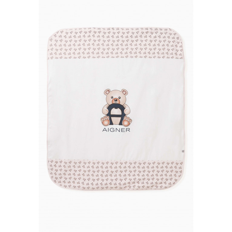 AIGNER - Bear Print Baby Blanket in Cotton Pink