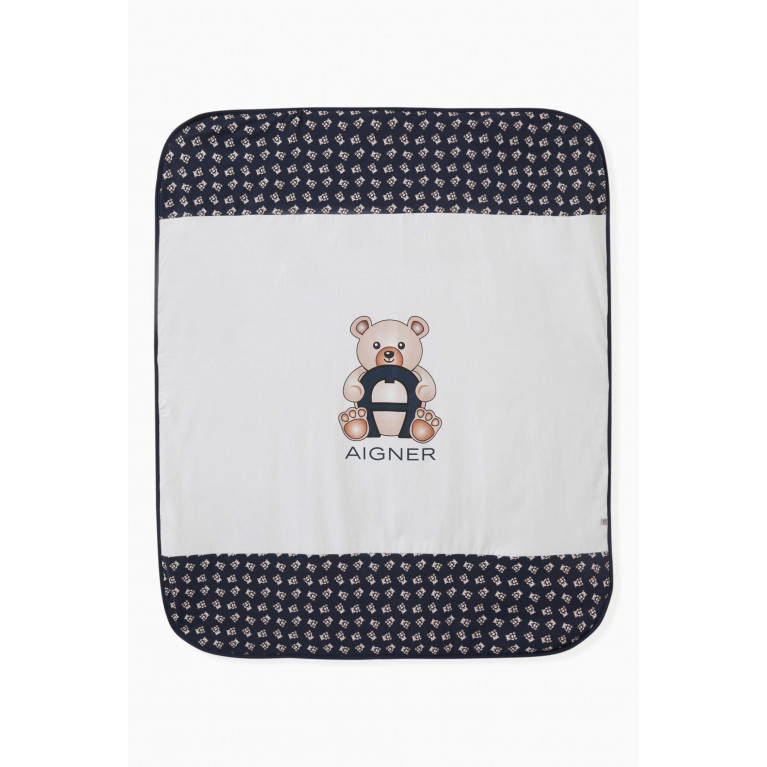 AIGNER - Bear Print Baby Blanket in Cotton Blue