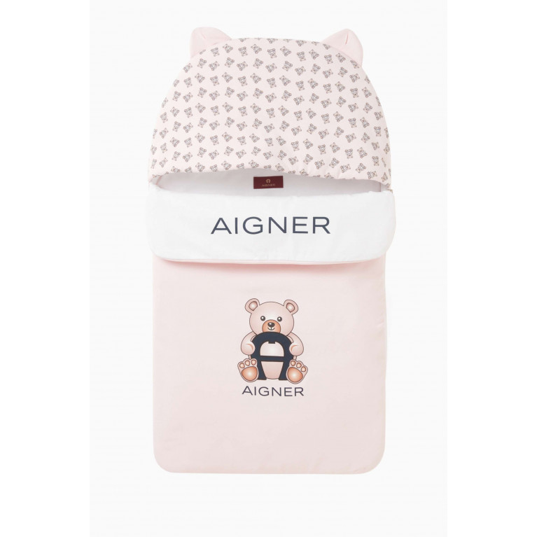 AIGNER - Bear Print Sleeping Bag in Cotton Pink