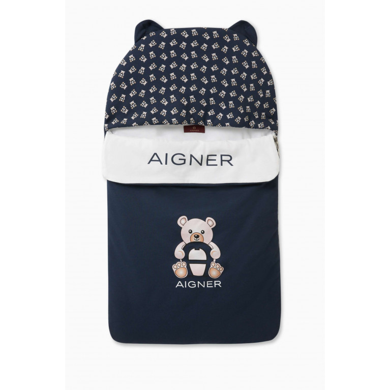 AIGNER - Bear Print Sleeping Bag in Cotton Blue