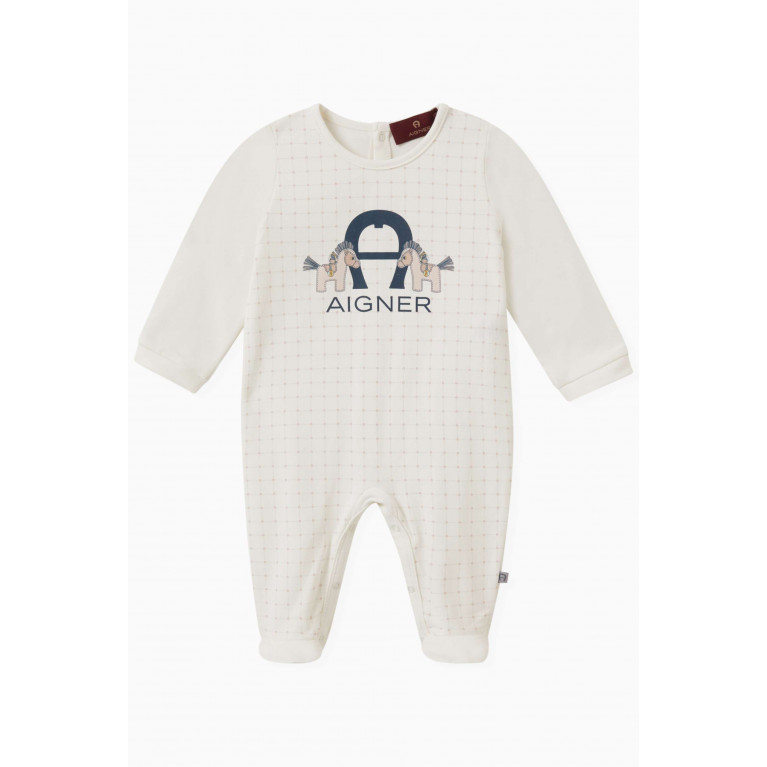 AIGNER - Graphic Logo Sleepsuit in Stretch Cotton Neutral