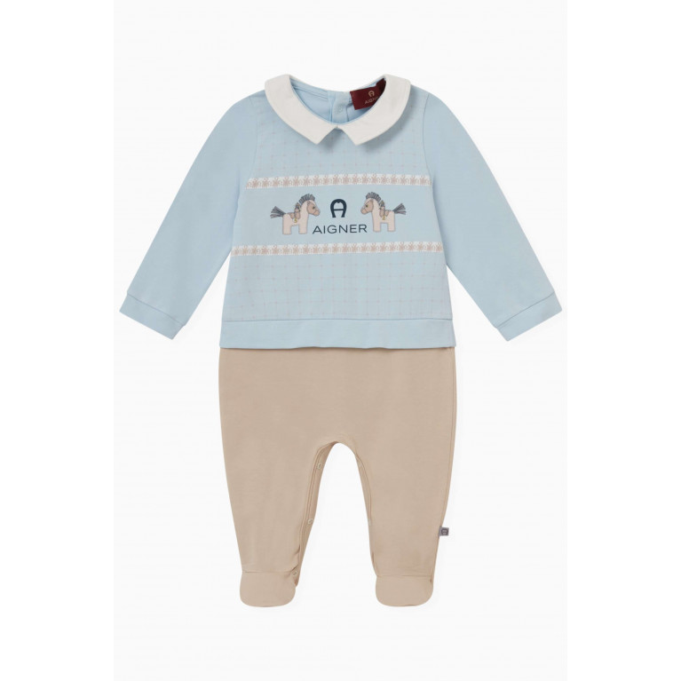 AIGNER - Horse Logo Overall in Stretch Cotton Blue