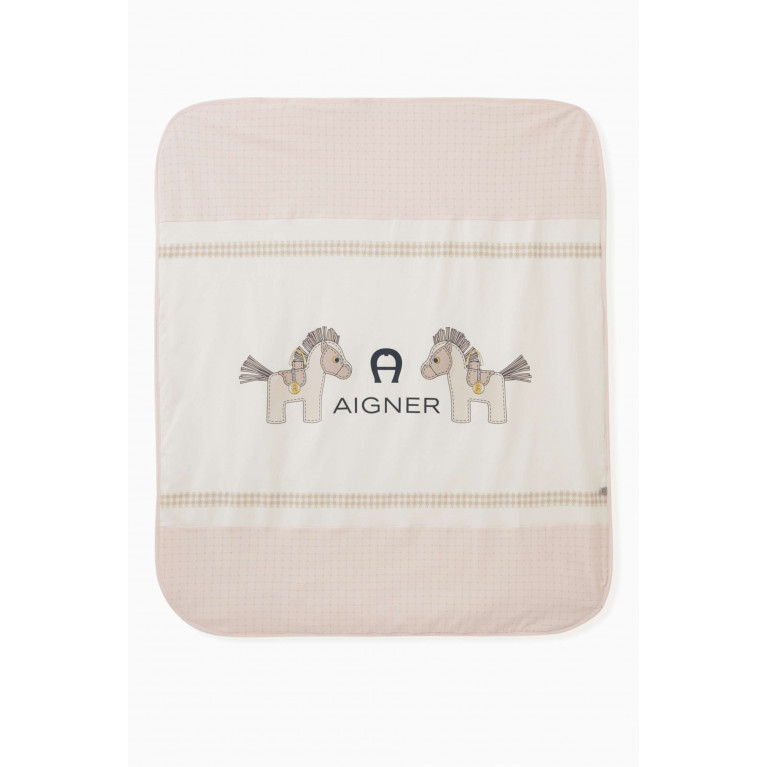 AIGNER - Horse Print Baby Blanket in Cotton Pink