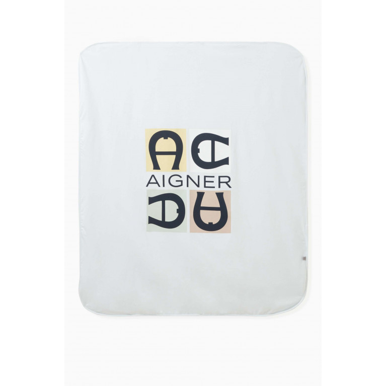 AIGNER - Logo Print Baby Blanket in Cotton Blue