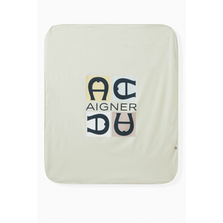 AIGNER - Logo Print Baby Blanket in Cotton Blue