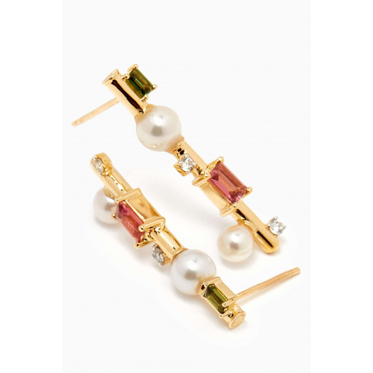 Damas - Symphony Pearl, Diamond & Tourmaline Earrings in 18kt Gold