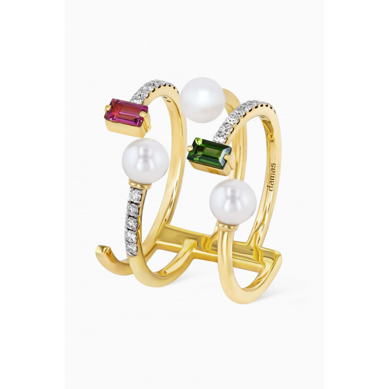 Damas - Symphony Pearl, Diamond & Tourmaline Ring in 18kt Gold