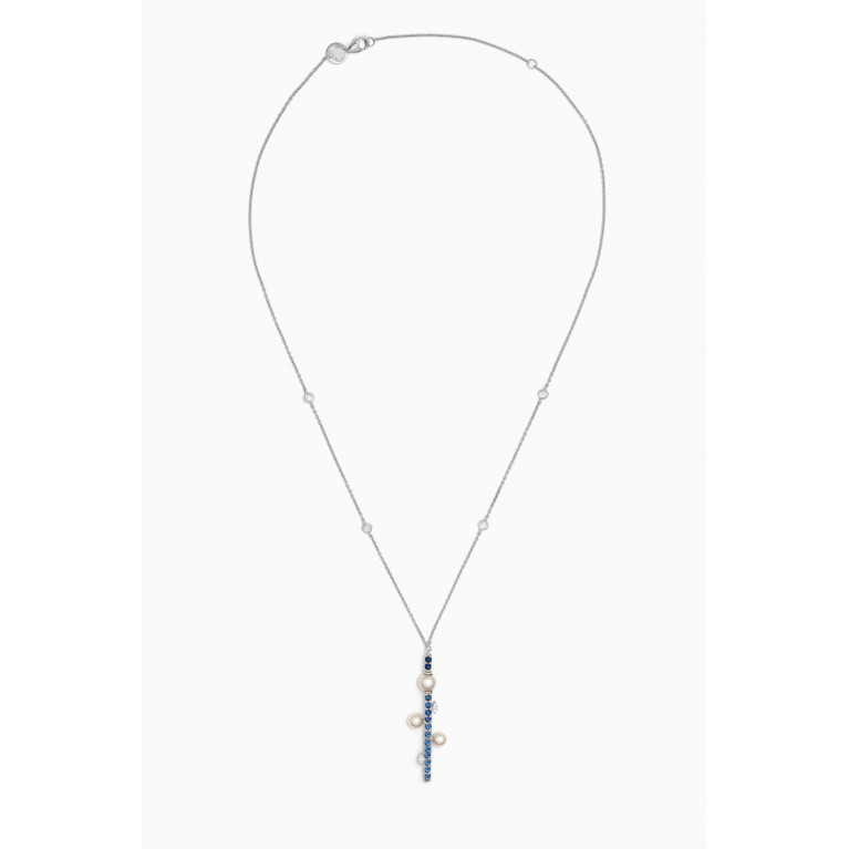 Damas - Symphony Pearl, Sapphires & Diamond Necklace in 18kt White Gold