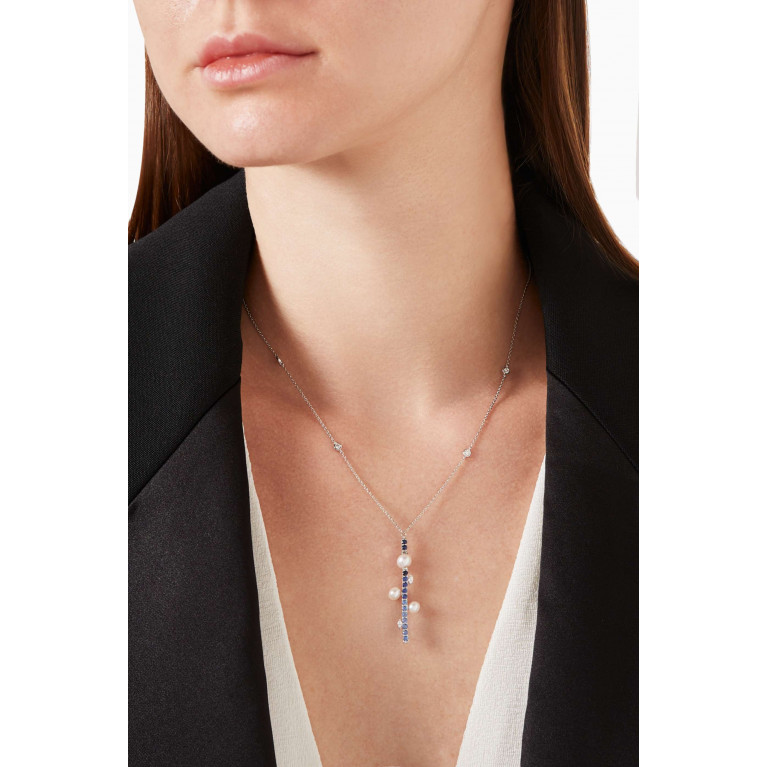 Damas - Symphony Pearl, Sapphires & Diamond Necklace in 18kt White Gold