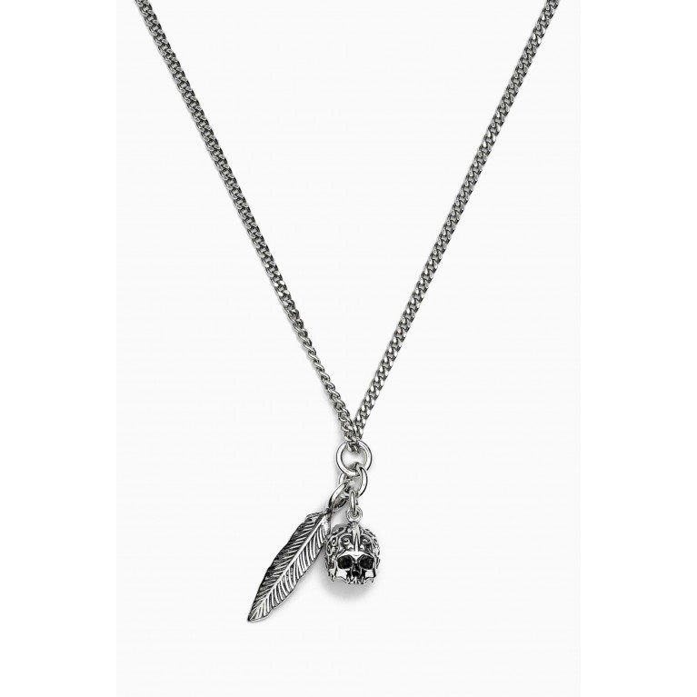 Emanuele Bicocchi - Feather & Skull Pendant Necklace in Sterling Silver