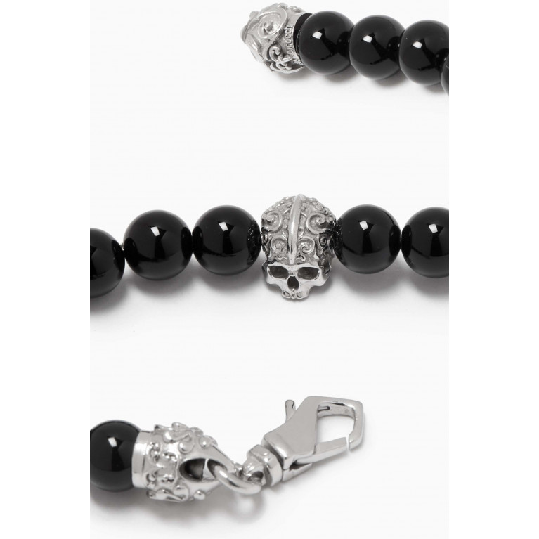 Emanuele Bicocchi - Skull-detail Beads Bracelet in Silver & Pearl