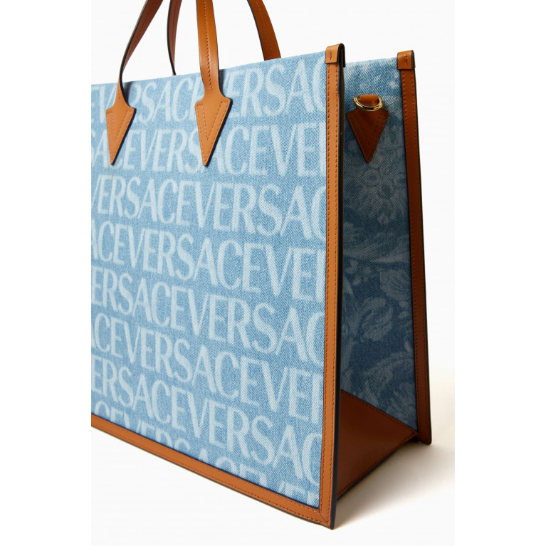 Versace - All-over Logo Tote Bag in Cotton Denim