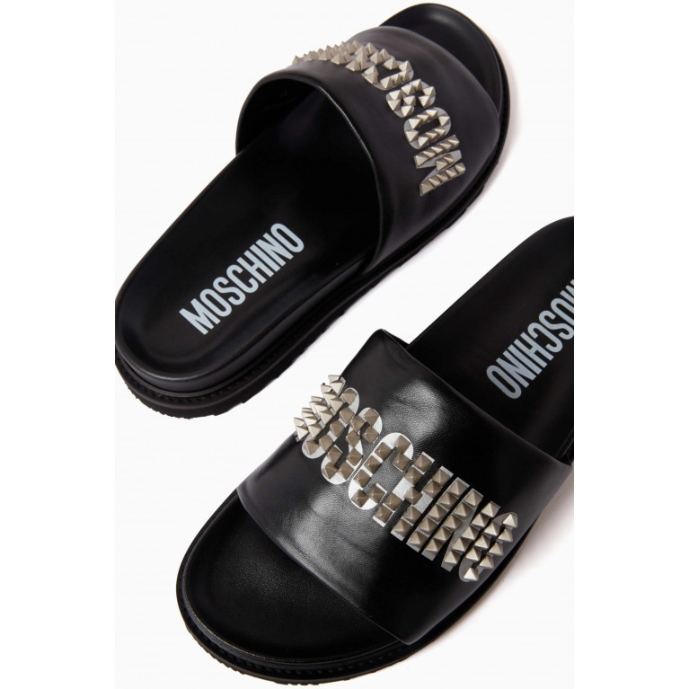 Moschino - Studded Logo Pool Slides in Nappa