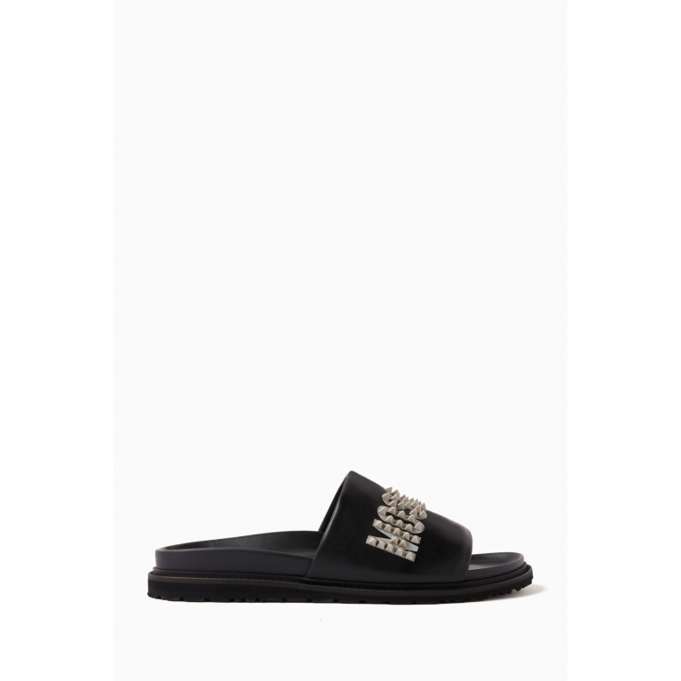 Moschino - Studded Logo Pool Slides in Nappa