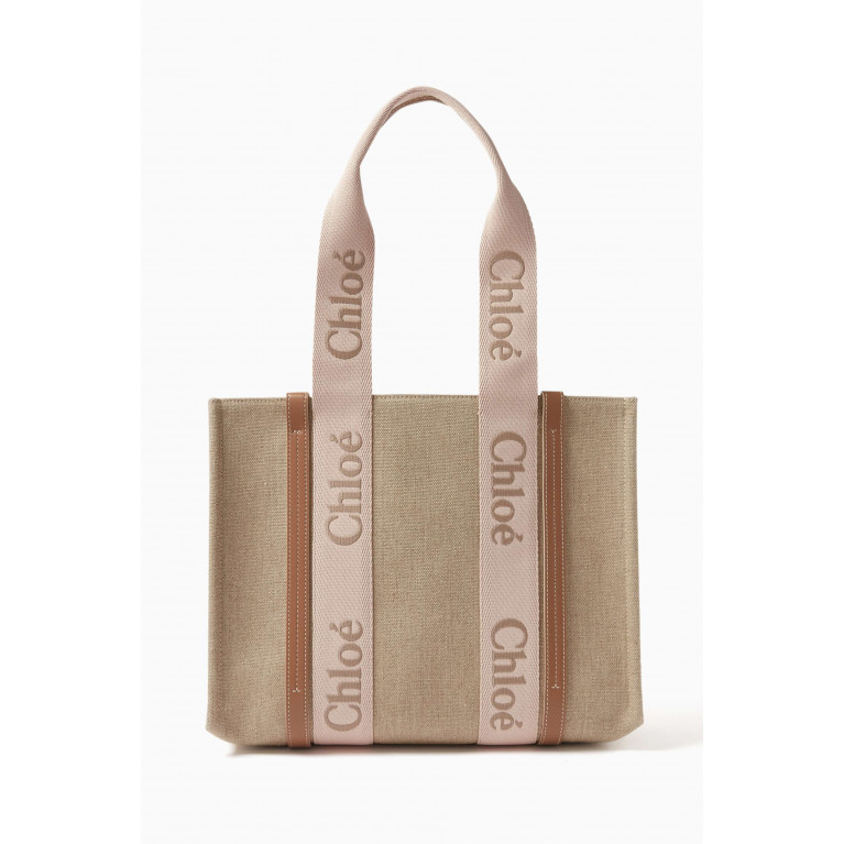 Chloé - Woody Medium Tote Bag in Linen Canvas