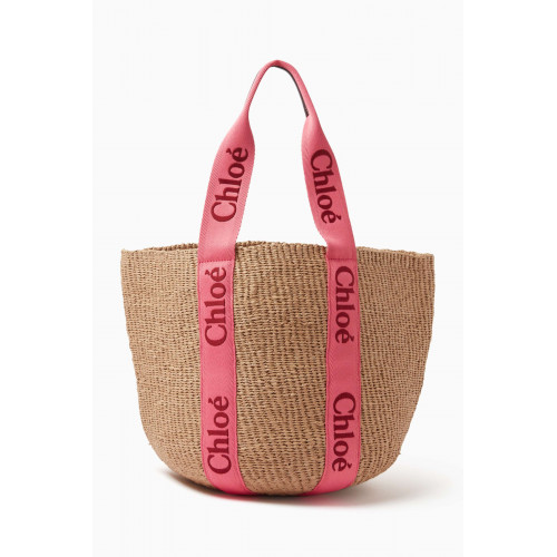 Chloé - Large Woody Tote Bag in Paper Raffia Pink