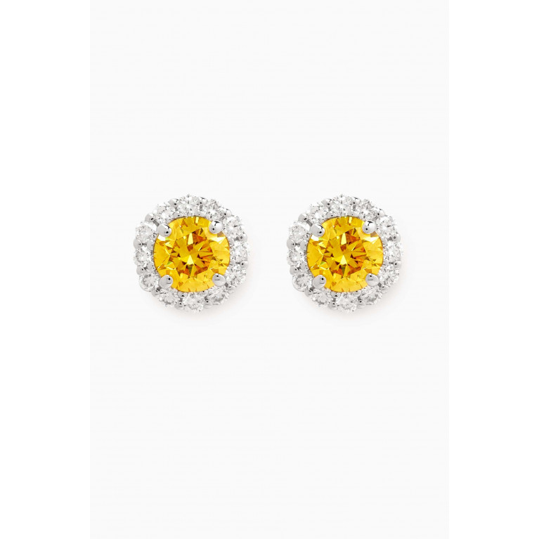 Fergus James - Fancy Vivid Halo Diamond Stud Earrings in 18kt White Gold