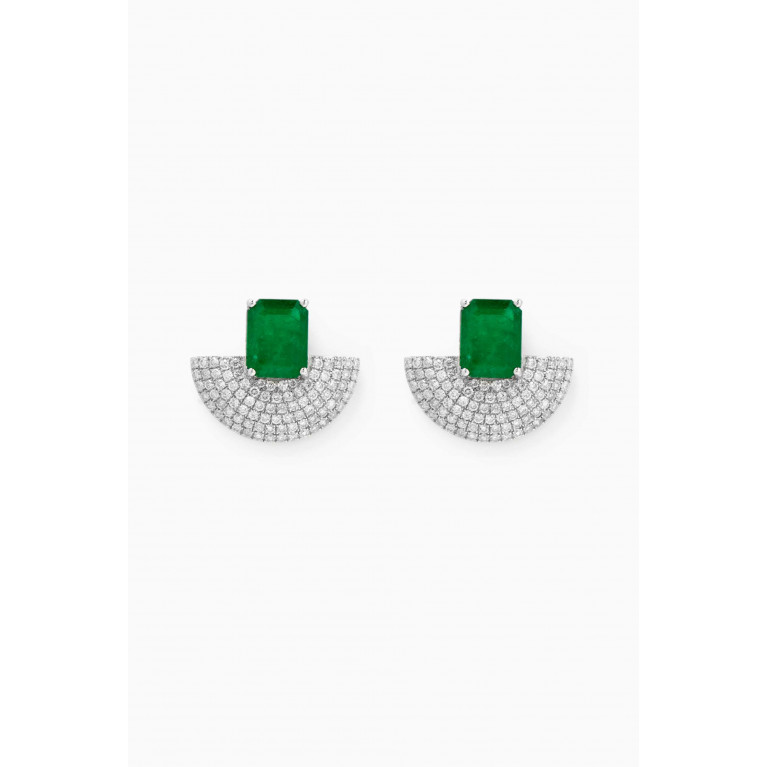 Maison H Jewels - Emerald & Diamond Earrings in 18kt White Gold