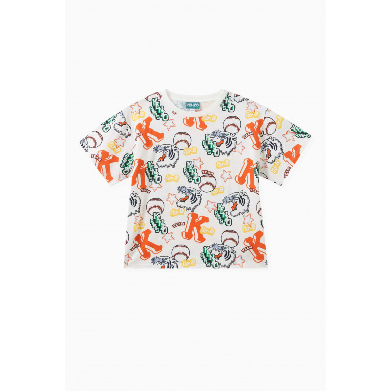 KENZO KIDS - All-over Tiger Logo T-shirt in Cotton