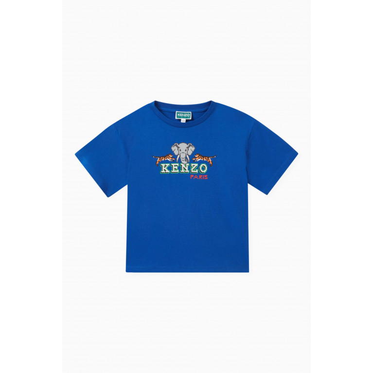 KENZO KIDS - Graphic Logo Print T-shirt in Organic Cotton Blue
