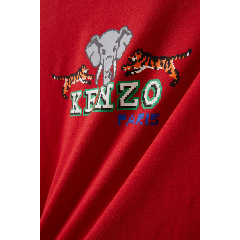 KENZO KIDS - Graphic Logo Print T-shirt in Organic Cotton Red