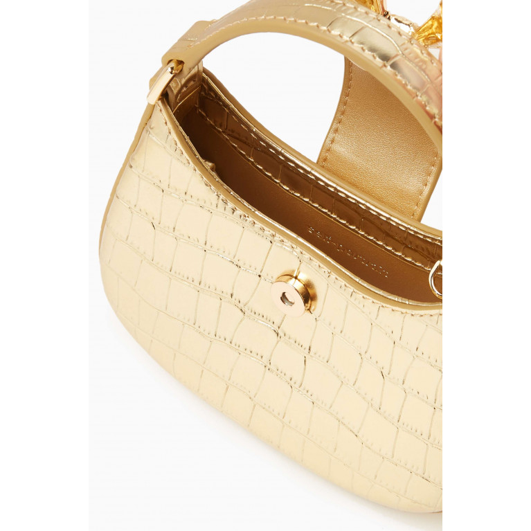 Self-Portrait - The Crescent Micro Bow Bag in Croc-embossed Metallic Leather