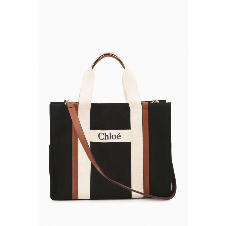 Chloé - Logo Print Diaper Tote in Organic Cotton Black
